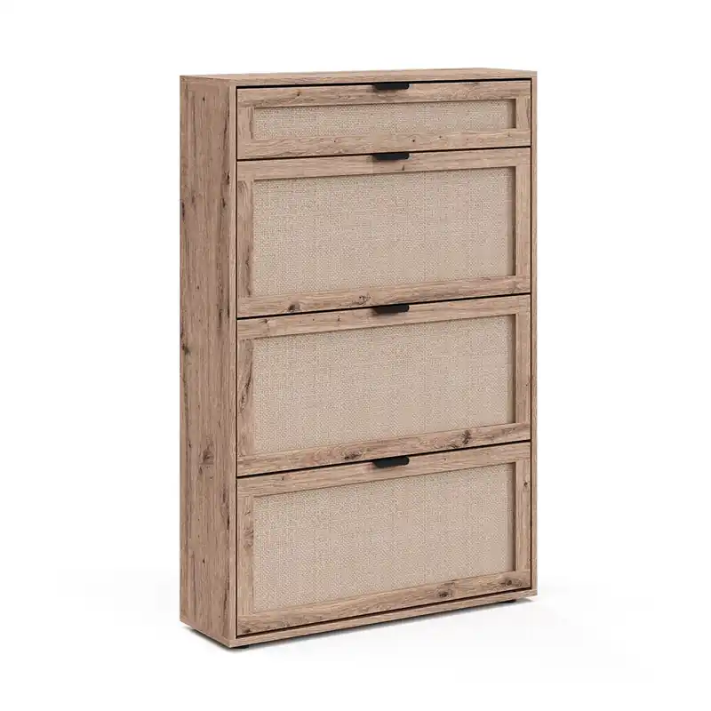 Promoție Basculator de pantofi Elven stejar 80x122 cm cu 3 compartimente rabatabile și 1 sertar Vicco