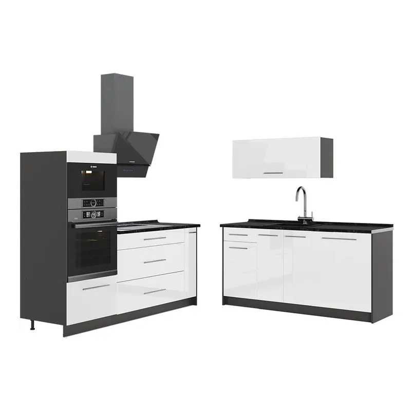 Bucătărie Fame-Line Alb lucios ridicat/antracit 340 cm fara blat Vicco Disponibil imediat