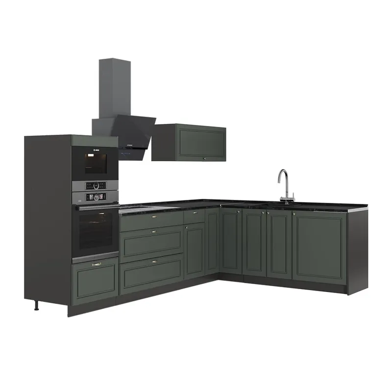 Preț redus Bucătărie pe colț Fame-Line Casă de țară verde și aurie/antracit 287 x 60 cm, AP Antracit Vicco