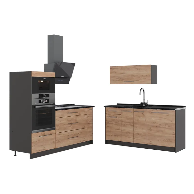 Bucătărie Fame-Line Stejar auriu/antracit 340 cm fara blat Vicco Livrare rapidă