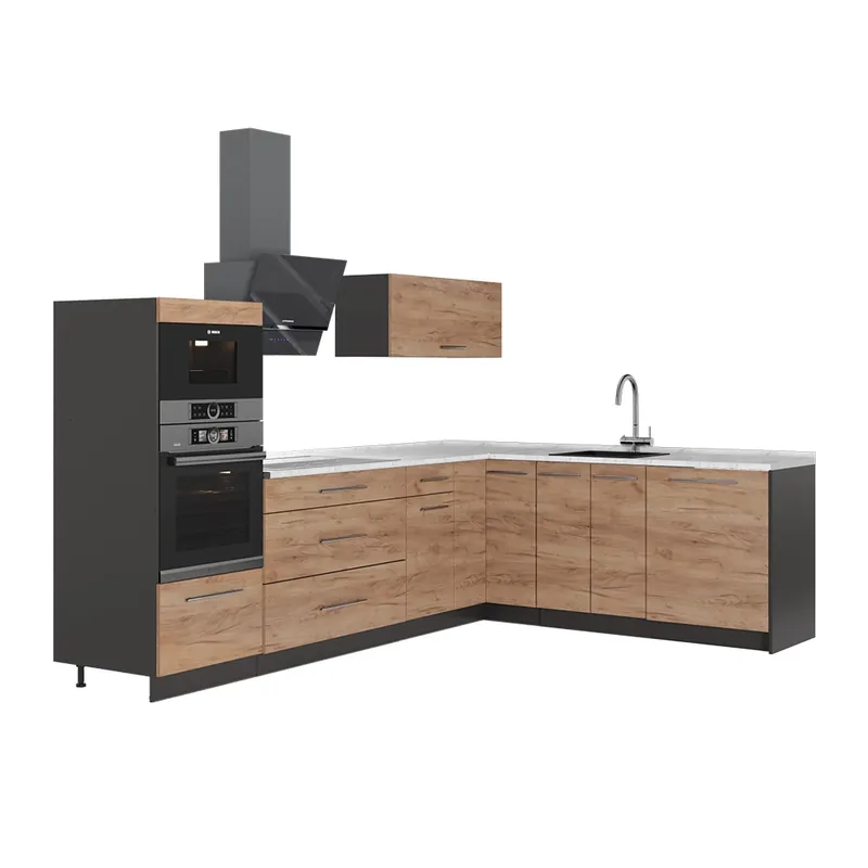 Bucătărie pe colț Fame-Line Stejar auriu/antracit 287 x 60 cm, AP Marmură Vicco Discount