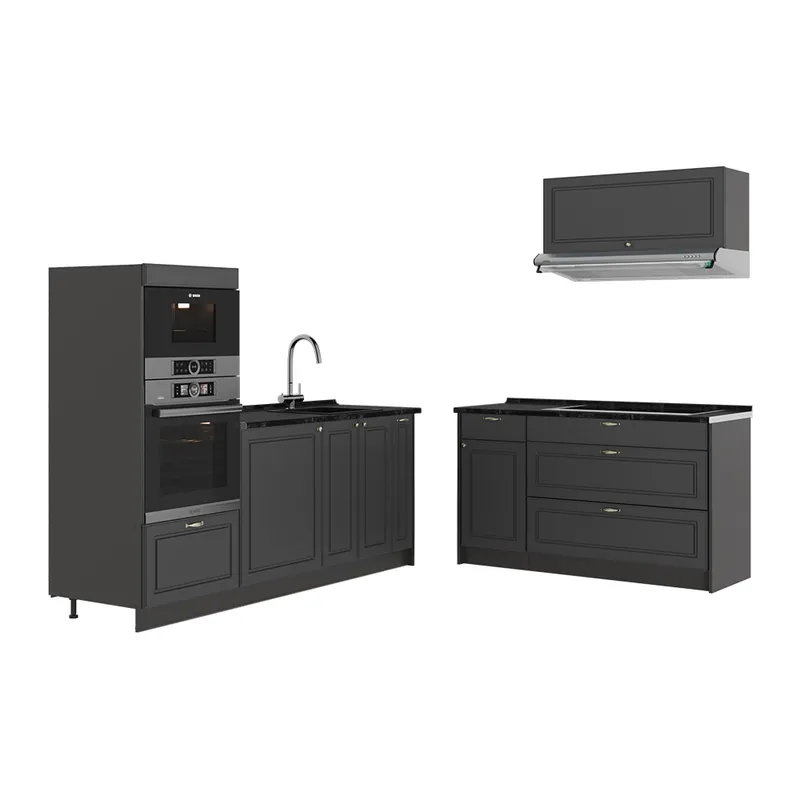 Noutate Bucătărie Fame-Line Casă de țară antracit-aur/antracit 340 cm fara blat Vicco