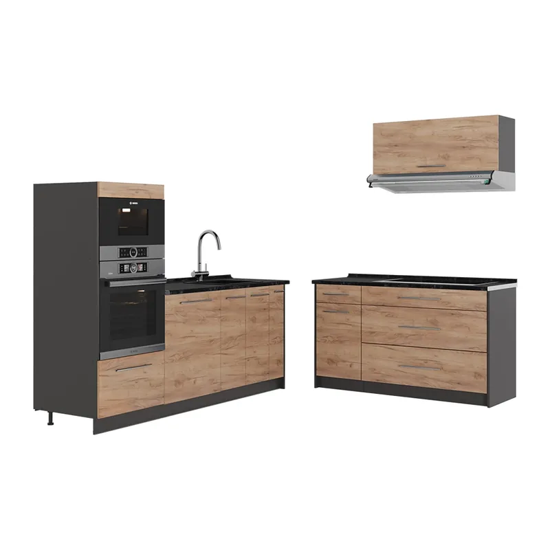 Expediere rapidă Bucătărie Fame-Line Stejar auriu/antracit 340 cm, AP Antracit Vicco