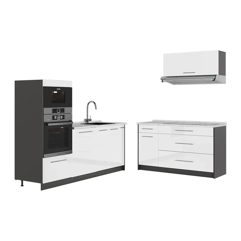 Bucătărie Fame-Line Alb lucios ridicat/antracit 340 cm, AP Marmură Vicco Preț promoțional