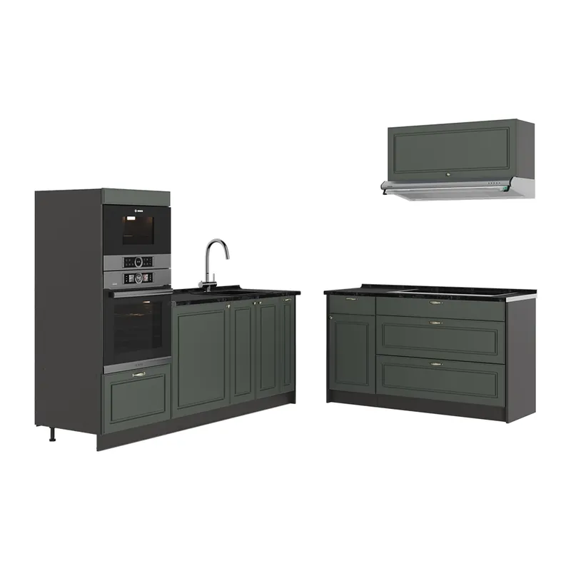 Bucătărie Fame-Line Casă de țară verde și aurie/antracit 340 cm, AP Antracit Vicco Disponibil imediat