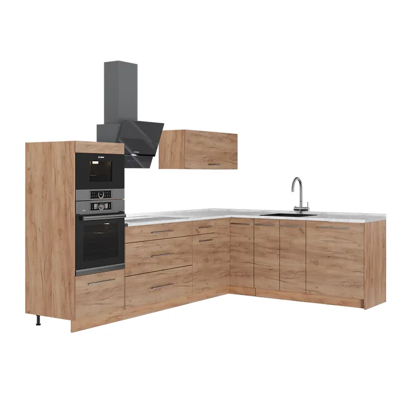 Bucătărie pe colț Fame-Line Stejar auriu/Stejar auriu 287 x 60 cm, AP Marmură Vicco Expediere rapidă