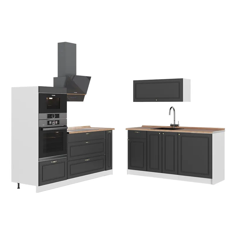 Premium Bucătărie Fame-Line Casă de țară antracit-aur/Alb 340 cm, AP Stejar Vicco