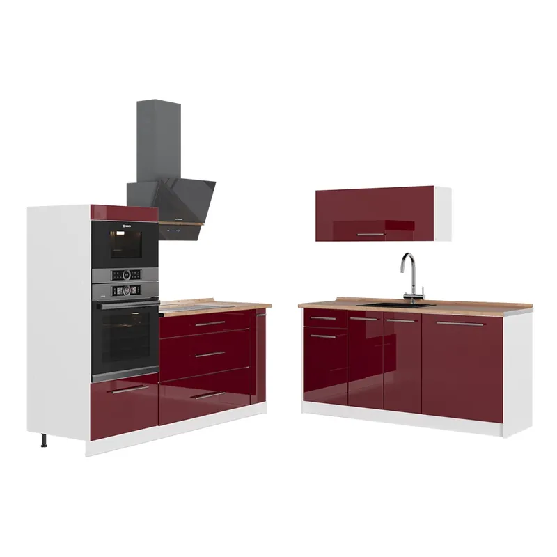 Bucătărie Fame-Line Bordeaux lucios ridicat/Alb 340 cm, AP Stejar Vicco Discount
