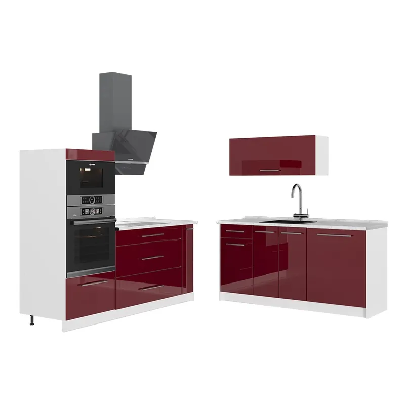 Bucătărie Fame-Line Bordeaux lucios ridicat/Alb 340 cm, AP Marmură Vicco Reducere