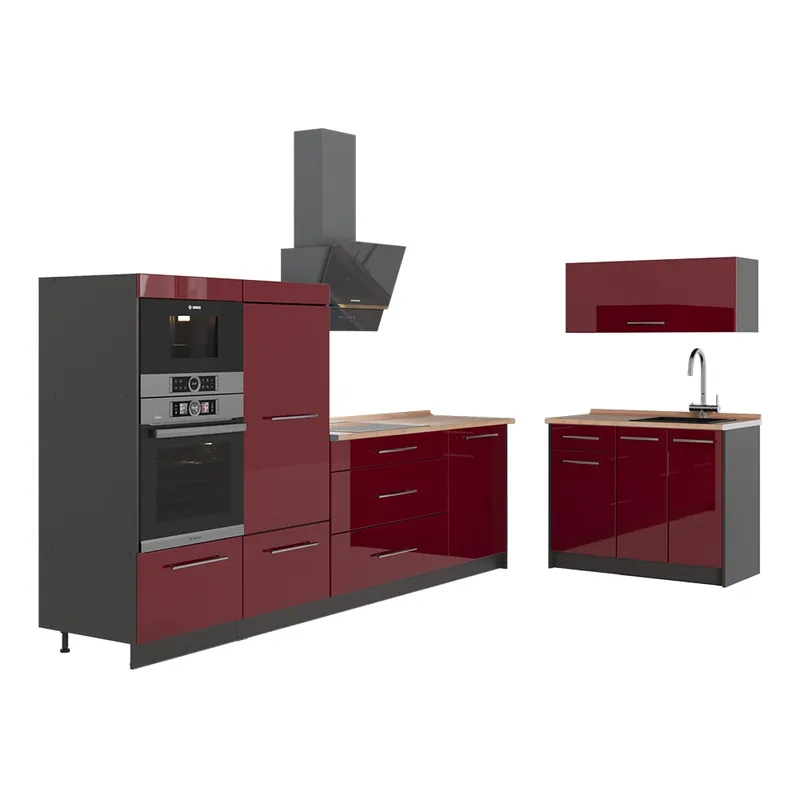 Livrare expres Bucătărie Fame-Line Bordeaux lucios ridicat/antracit 380 cm, AP Stejar Vicco