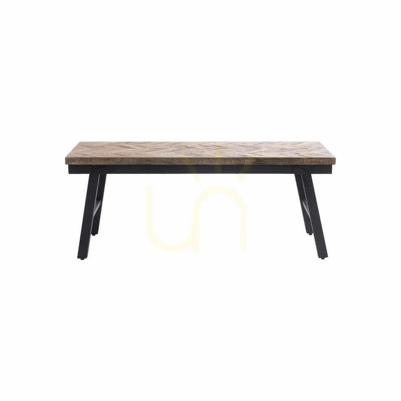 Bancă BAZAR BIZAR Herringbone lemn de tec și fier negru 110 cm Disponibil imediat