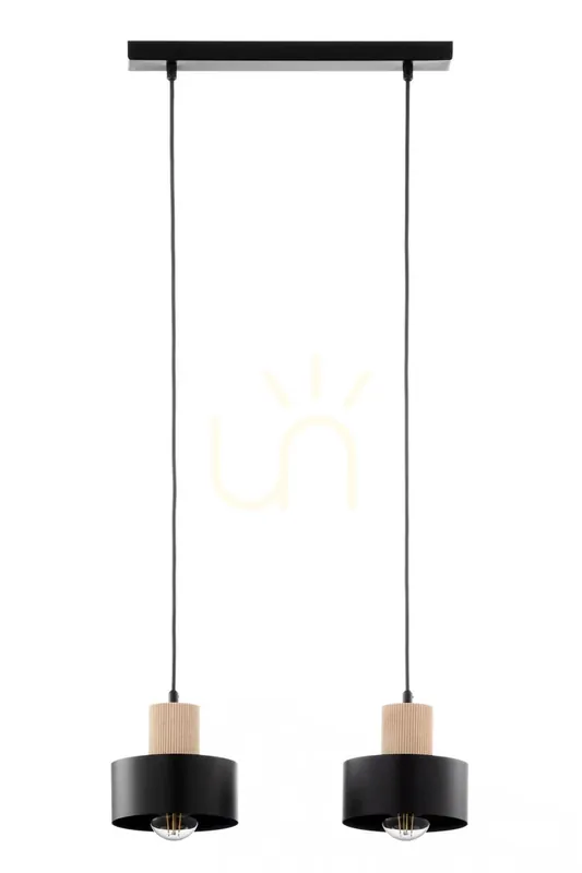 Promoție Lampă suspendată Sigma RIF WOOD 2 negru/lemn natural 41866