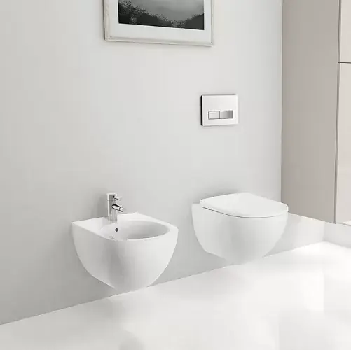 Promoție Set vas wc suspendat Rimfree cu capac normal subtire Geberit Acanto 500.600.01.2+ 500.604.01.2