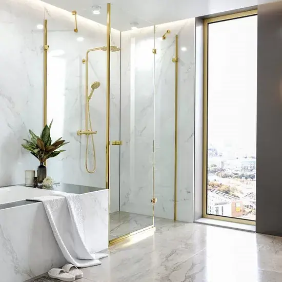 Sistem de dus cu baterie termostatata, auriu lucios, Hansgrohe Raindance Select S 240 27633990 Chilipir