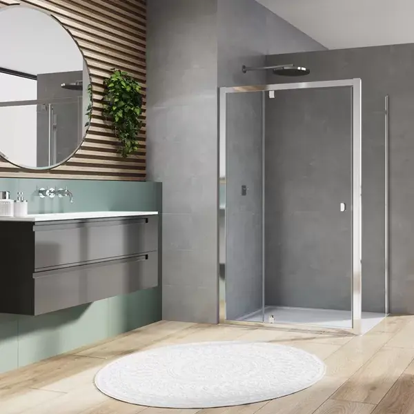 Cabina de dus rectangulara , cu usa pivotanta dintr-o bucata cu parte fixa in continuare, crom lucios, Ronal Arelia D20T13+D20F1 Mai ieftin