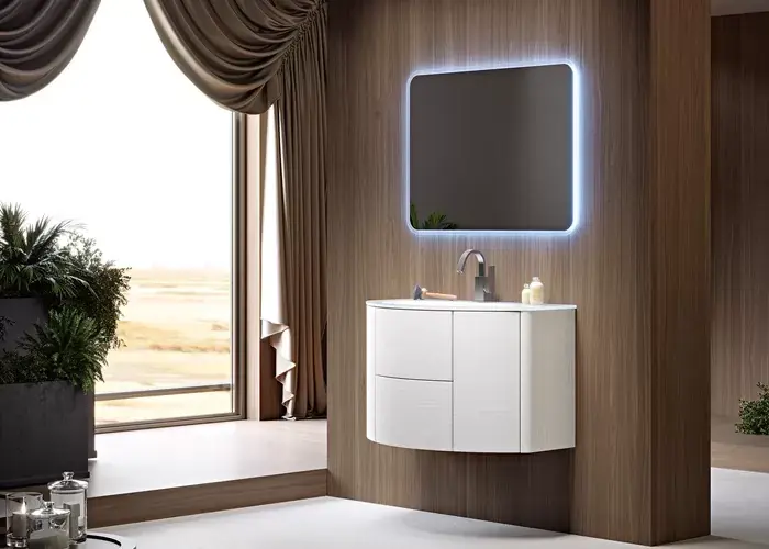 Expediere rapidă Set mobilier de baie cu lavoar rasina si oglinda, alb frasin (Frassino bianco), Baden Haus Eden 55072+50177+44993
