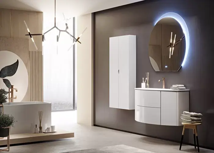 Set mobilier de baie cu lavoar sticla, alb lucios (Bianco lucido), Baden Haus Eden 55146+82399 Plată sigură