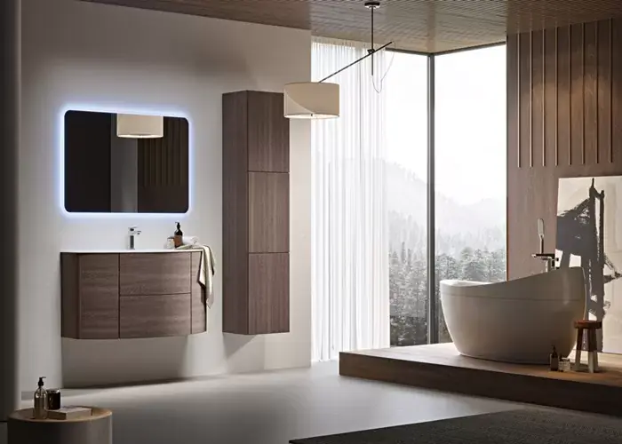 Livrare expres Set mobilier de baie cu lavoar rasina, stejar inchis (Rovere sc. soft), Baden Haus Eden 55070+50177