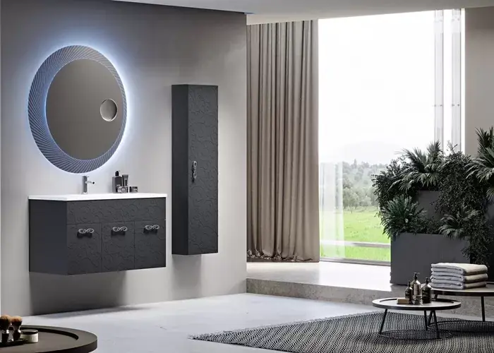 Preț promoțional Set mobilier de baie cu lavoar ceramica, grafit mat (Grafite), Baden Haus Miami 55320+50200