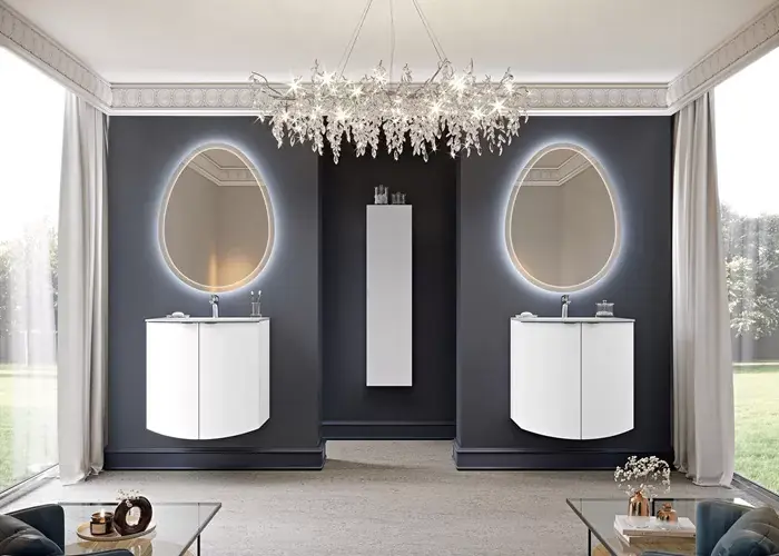 Reducere extra Set mobilier de baie cu lavoar rasina si oglinda LED, alb mat (Bianco opaco), Baden Haus Eclisse 55170+50158+44777