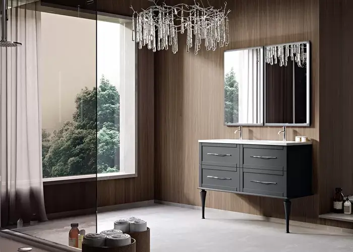 Ofertă Set mobilier de baie, cu lavoar rasina cu 2 cuve, grafit (Grafite), Baden Haus Tiffany 54955+40387+50211