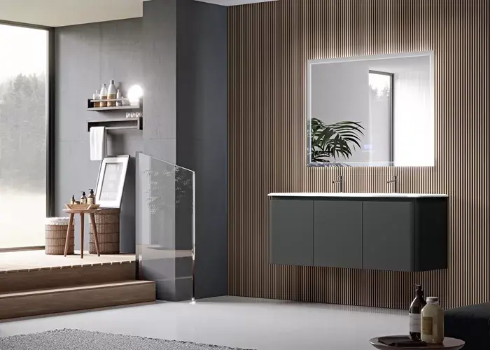 Set mobilier de baie suspendat, cu lavoar rasina, grafit (Grafite), Baden Haus Icona 55231+50265 Cumpărături sigure