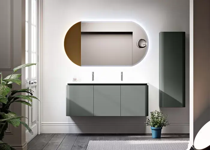 Doar azi Set mobilier de baie suspendat, cu lavoar rasina, verde mat (Verde opaco), Baden Haus Icona 55299+50265