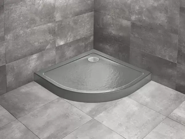 Preț promoțional Cadita de dus semirotunda, acrilica cu aspect de piatra, Radaway Doros A Compact Stone Anthracite