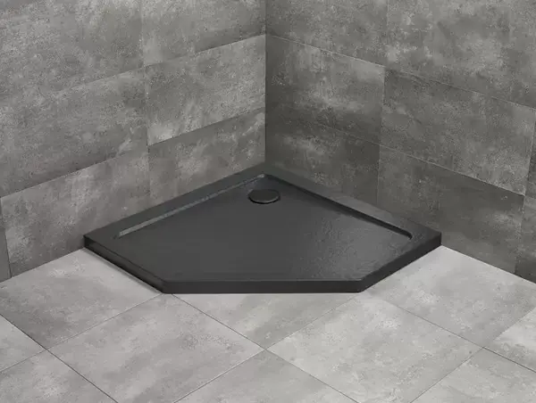 Super ofertă Cadita de dus pentagonala, acrilica cu aspect de piatra, Radaway Doros PT Stone Black