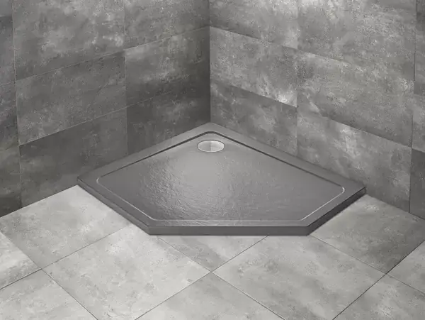 Cadita de dus pentagonala, acrilica cu aspect de piatra, Radaway Doros PT E Stone Anthracite Ieftin