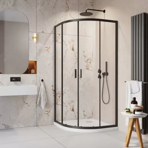 Set Cabina de dus semirotunda 80x80 cm, cu cadita si sifon, Radaway Alienta Black A800 202401 Cel mai bun preț