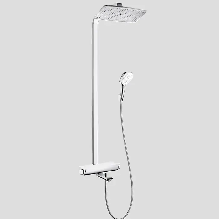 Popular Set cada dus fix si mobil, cu baterie termostatata, alb-crom, Hansgrohe Raindance Select E 360 27113400