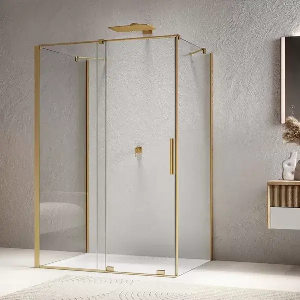 Plată securizată Cabina de dus rectangulara, din 3 pereti, cu usa culisanta, auriu periat, Ronal Amalia Gold Brushed 35F3+D35S2+D35F1 +2x RE.13.100