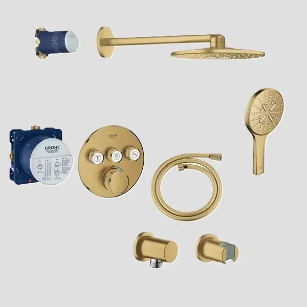Premium Sistem de dus fix si mobil incastrat, cu baterie termostatata, auriu mat (brushed cool sunrise), Grohe Grohterm Smartcontrol 29121GN0 set