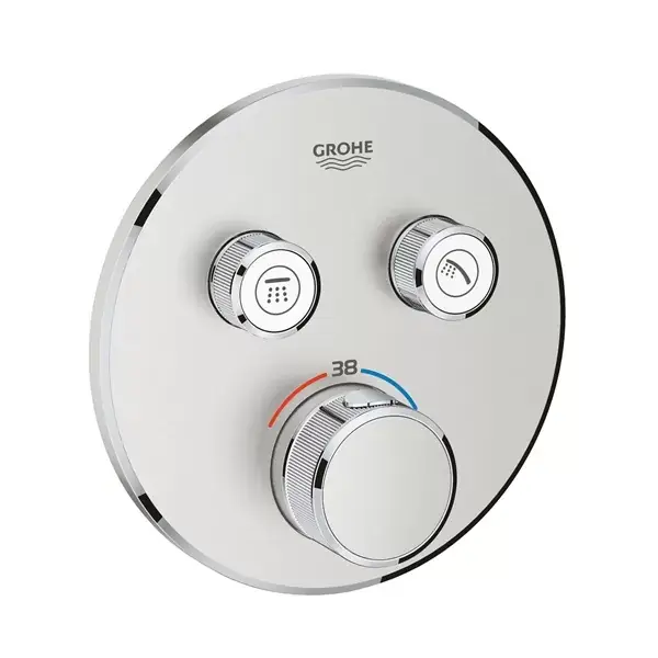 Baterie de dus incastrata cu termostat, rotunda, cu 2 iesiri, crom mat (supersteel), Grohe Grohtherm SmartControl 29119DC0 Cel mai bun preț