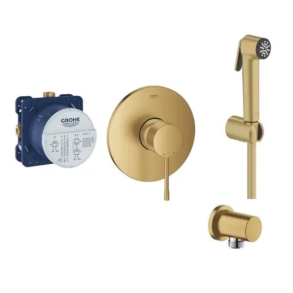 Comandă acum Baterie de dus incastrata Essence, cu set de dus igiena intima, auriu mat (brushed cool sunrise), Grohe Tempesta F Trigger Spray 30 24057GN1+35600000 +27513GN1+27057GN0