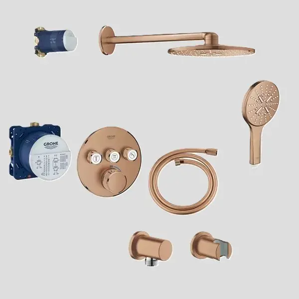 Plată sigură Sistem de dus fix si mobil incastrat, cu baterie termostatata, cupru mat (brushed warm sunset), Grohe Grohterm Smartcontrol 29121DL0 set