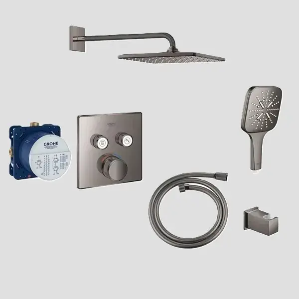 Reduceri Sistem de dus fix si mobil incastrat, cu baterie termostatata, patrata, antracit lucios (hard graphite), Grohe Grohterm Smartcontrol 29124A00 set