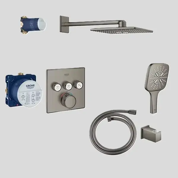 Expediere rapidă Sistem de dus fix si mobil incastrat, cu baterie termostatata, patrata, antracit mat (brushed hard graphite), Grohe Grohterm Smartcontrol 29126AL0 set