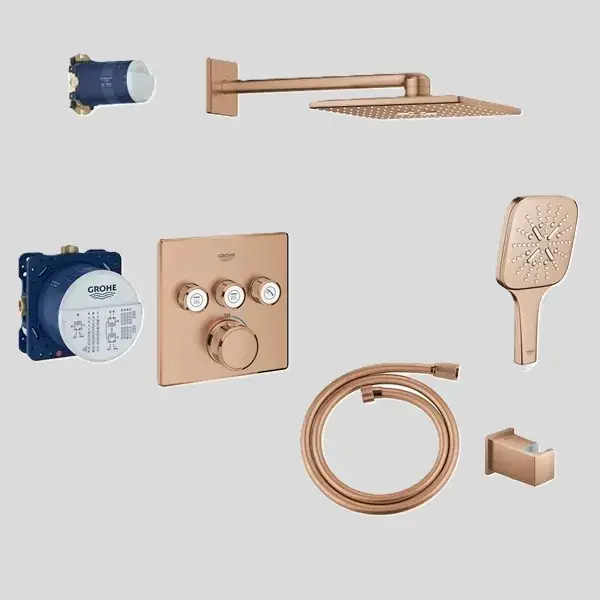 Calitate înaltă Sistem de dus fix si mobil incastrat, cu baterie termostatata, patrata, cupru mat (brushed warm sunset), Grohe Grohterm Smartcontrol 29126DL0 set