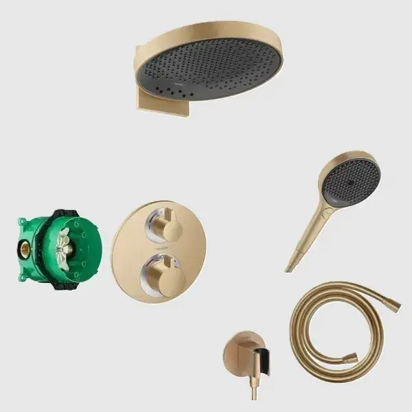 Sistem de dus fix si mobil incastrat, cu baterie termostatata, bronz satinat (brushed bronze), Hansgrohe Ecostat S 15758140 set Retur gratuit