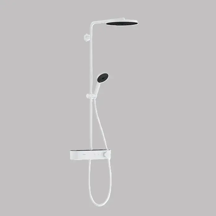 Sistem de dus Showerpipe 260 1 jet, cu baterie termostatata ShowerTablet Select 400, alb mat (matt white), Hansgrohe Pulsify S 24220700 Chilipir