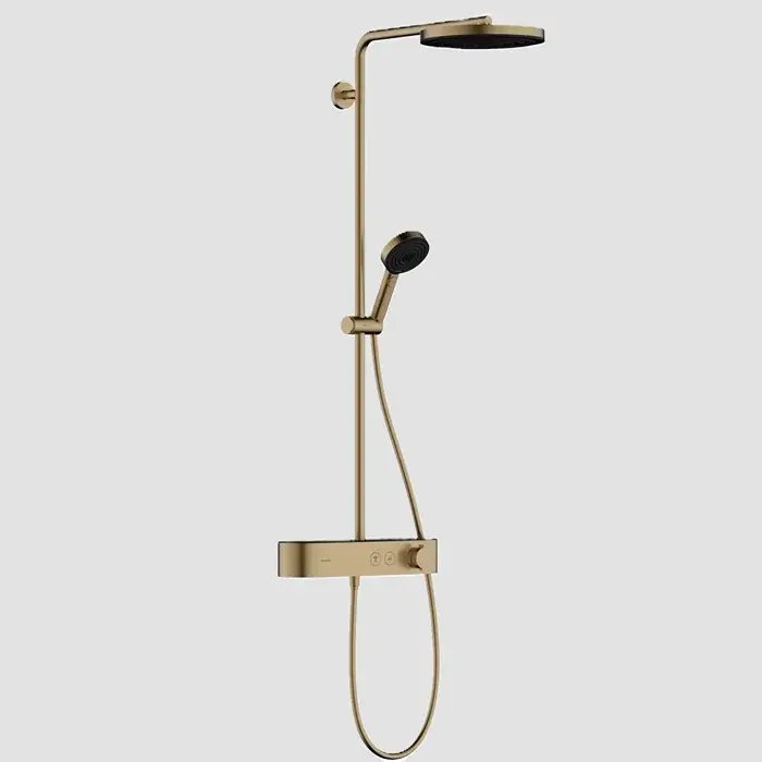 Sistem de dus Showerpipe 260 1 jet, cu baterie termostatata ShowerTablet Select 400, bronz satinat (brushed bronze), Hansgrohe Pulsify S 24220140 Mai ieftin
