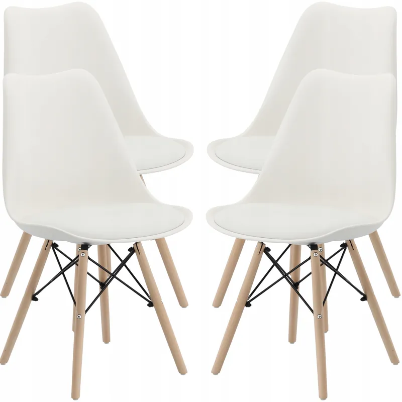 Set 4 scaune de bucatarie, design scandinav modern, sezut cu burete, alb Comandă acum