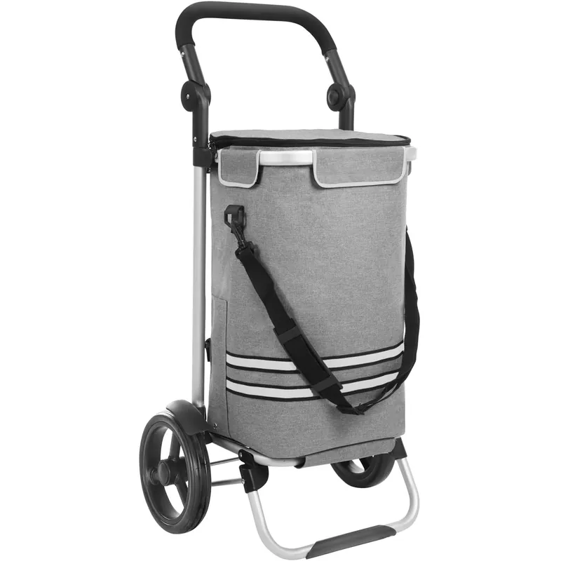 Mai ieftin SONGMICS Carucior de cumparaturi piata, pliabil, compartiment frigorific, multifunctional, 44x35x100 cm, gri