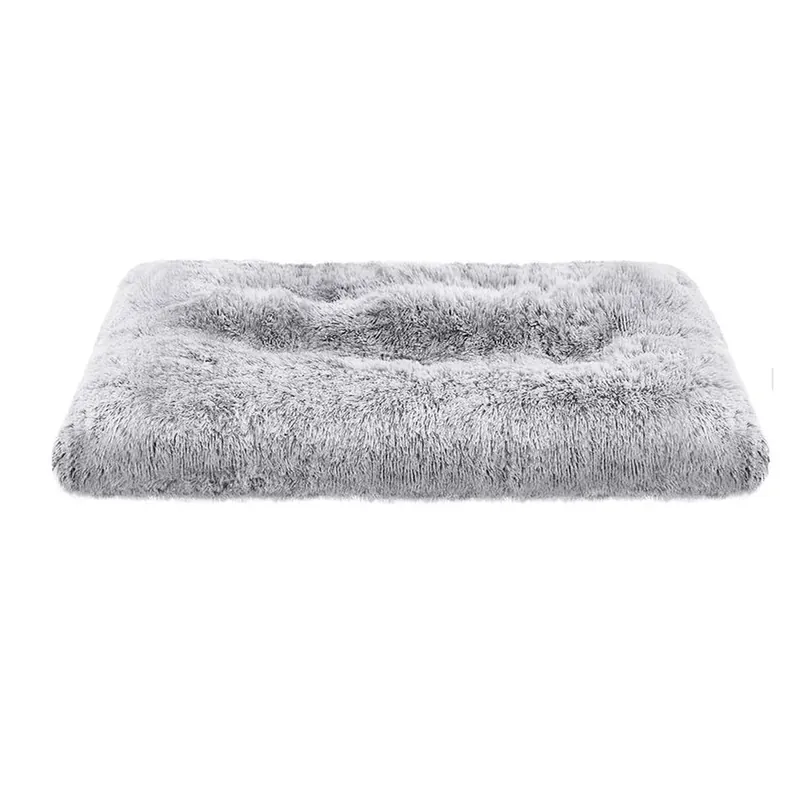 Ultima șansă FEANDREA Pat pufos pentru caini de dimensiune mare, captuseala moale cu fir lung, lavabil la masina, 122×74 cm, gri deschis