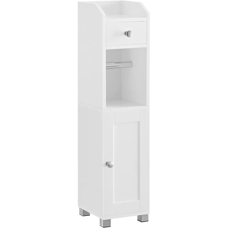 Reducere specială VASAGLE Dulap mic de depozitare pentru baie, din MDF, cu suport pentru hartie igienica, 20x18x77 cm, alb