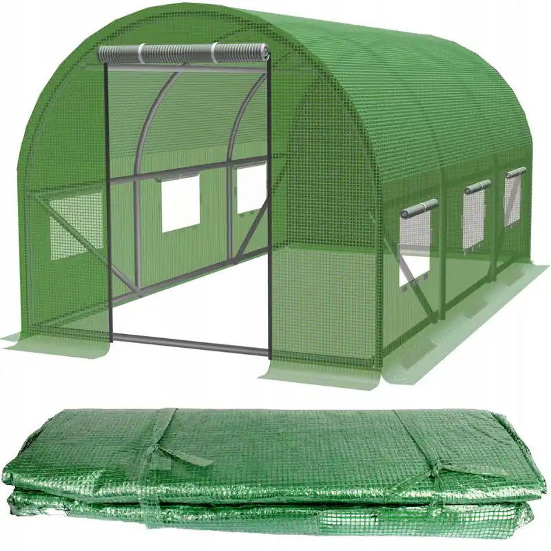 Livrare rapidă Folie armata pentru sera gradina 400×250 cm, verde, PE 140g/m², UV4, cu ferestre si usa cu fermoar