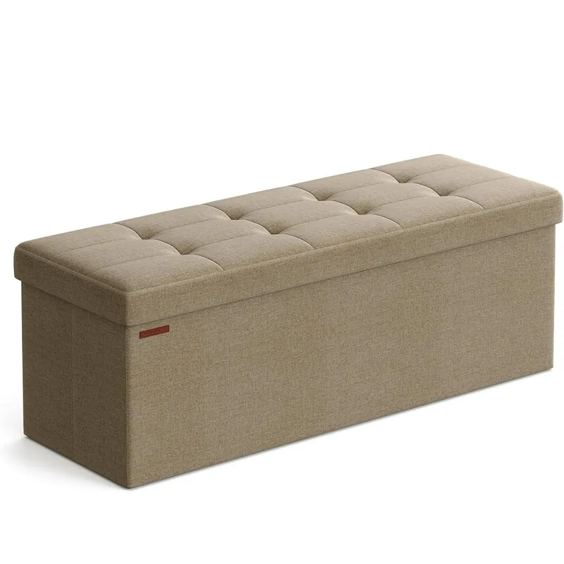 Retur ușor SONGMICS bancheta pliabila cu spatiu de depozitare 110x38x38 cm, MDF si material textil, capacitate 300 kg, maro camel