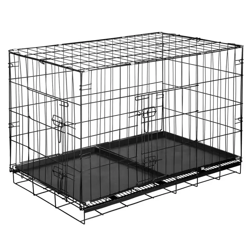 RESIGILAT Cusca pentru animale, 2 usi, Pliabila din metal, XL, Negru, 100x70x60 cm Preț mic